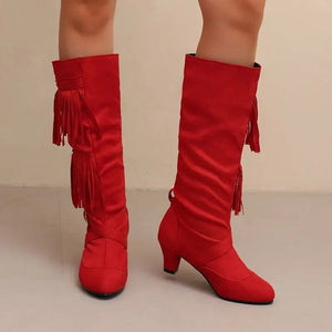 Cowboyboots med tofsar och spänndetaljer i mockalook