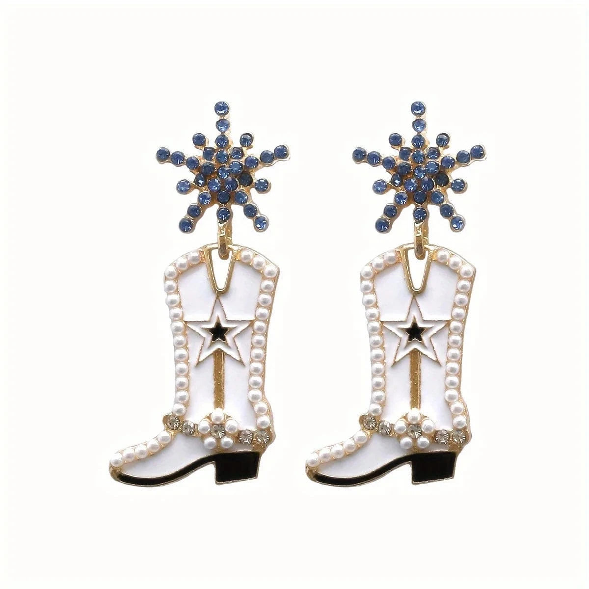 Cowboyboots-örhängen med pärlor och snöflinga Vit och marinblå
