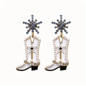 Cowboyboots-örhängen med pärlor och snöflinga Vit och marinblå