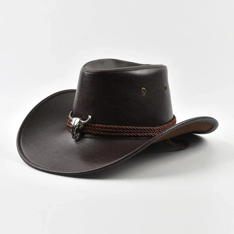 Cowboyhatt Herr med Tjurhuvud Mörkbrun / One Size