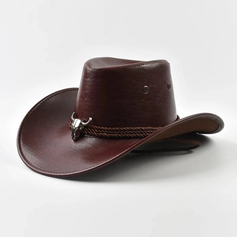 Cowboyhatt Herr med Tjurhuvud Vinröd / One Size
