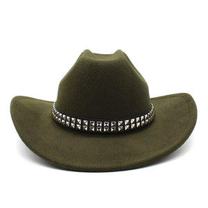 Cowboyhatt i filt med elegant nitbälte Armégrön / 56-58cm