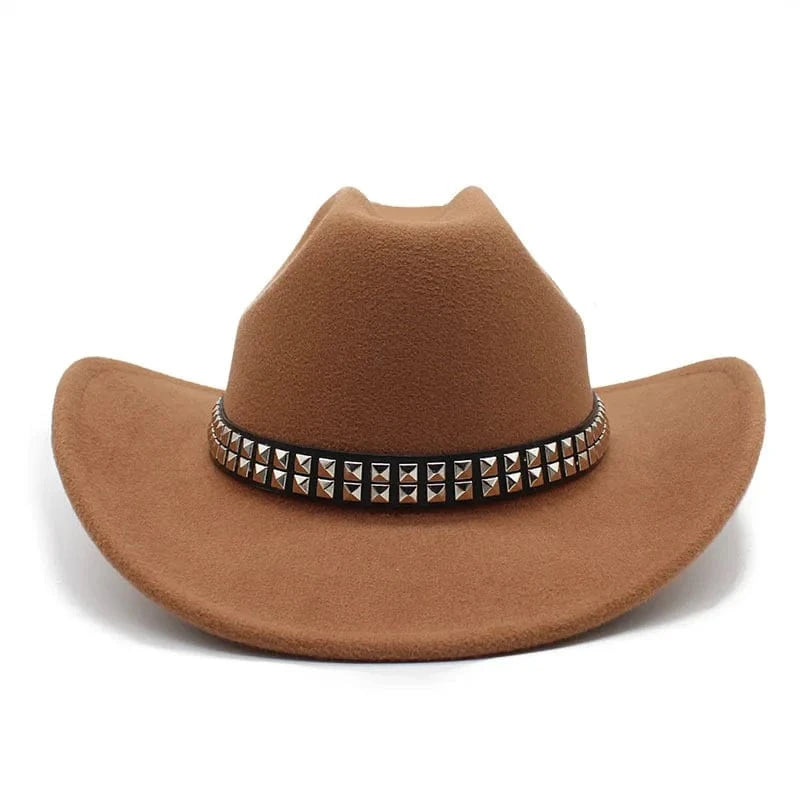 Cowboyhatt i filt med elegant nitbälte Ljusbrun / 56-58cm