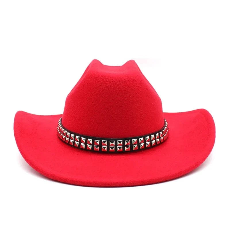 Cowboyhatt i filt med elegant nitbälte Röd / 56-58cm