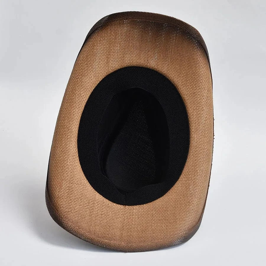 Cowboyhatt i halm med broderat bälte