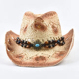 Cowboyhatt i halm med pärlor Ljusbeige / One Size