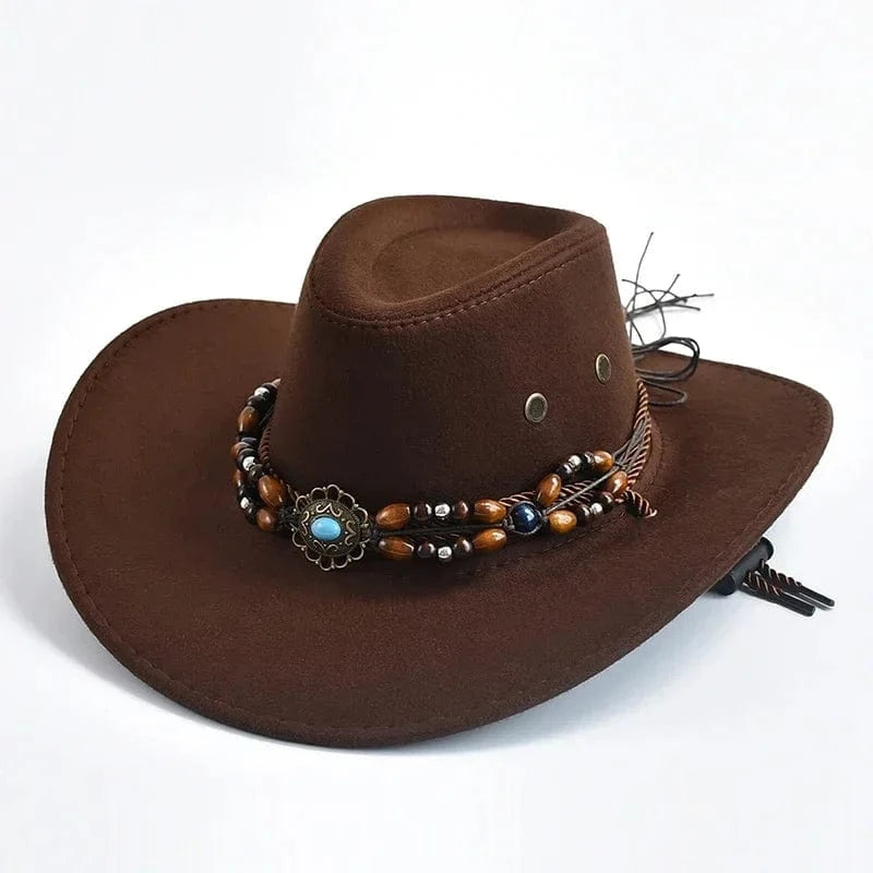 Cowboyhatt i konstmocka med pärlor Brun / 56-58cm