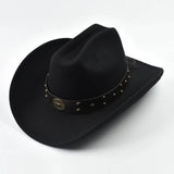 Cowboyhatt i mjuk filt med läderband och nitar Svart / Kan justeras