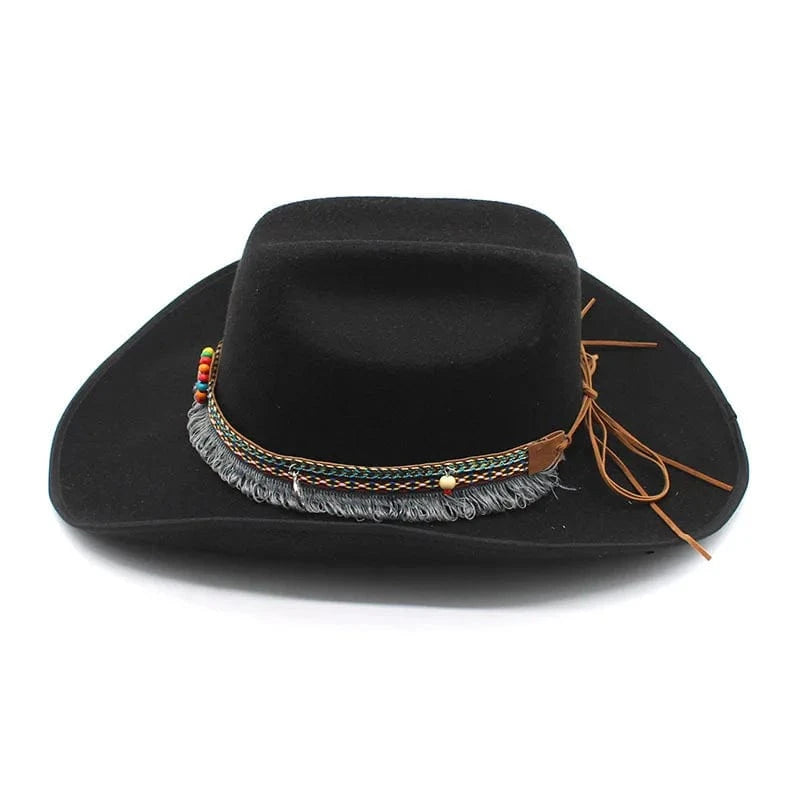 Cowboyhatt i mjuk filt med turkos pärldetalj