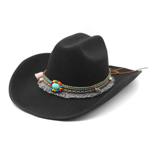Cowboyhatt i mjuk filt med turkos pärldetalj Svart / 57-59cm