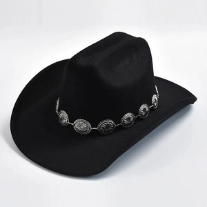Cowboyhatt i mjuk filtlook med silverdekorerad hattrem Svart / 58