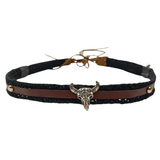 Cowboyhattband med longhornskalle Svart / 56-58cm