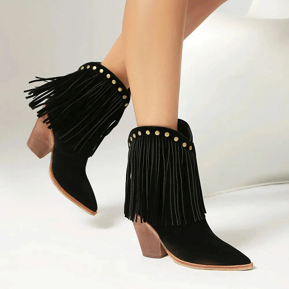 Cowgirl-Ankelboots i Mocka med Fransar