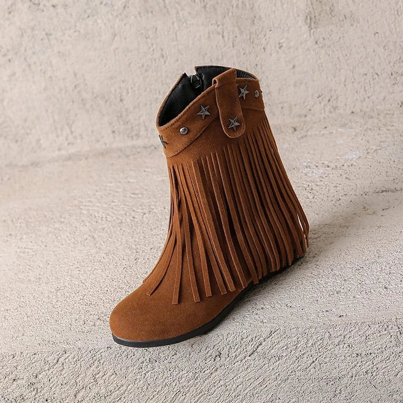 Cowgirl-Ankelboots i Mocka med Fransar och Stjärnor
