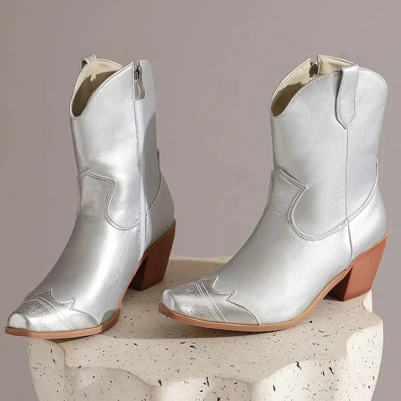 Cowgirl-Ankelboots med Metalltå