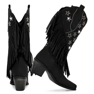 Cowgirl Boots med Amerikansk Flagga och Fransar
