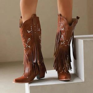 Cowgirl Boots med Fransar och Broderi