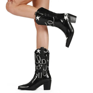 Cowgirl Boots med Stjärnbroderi