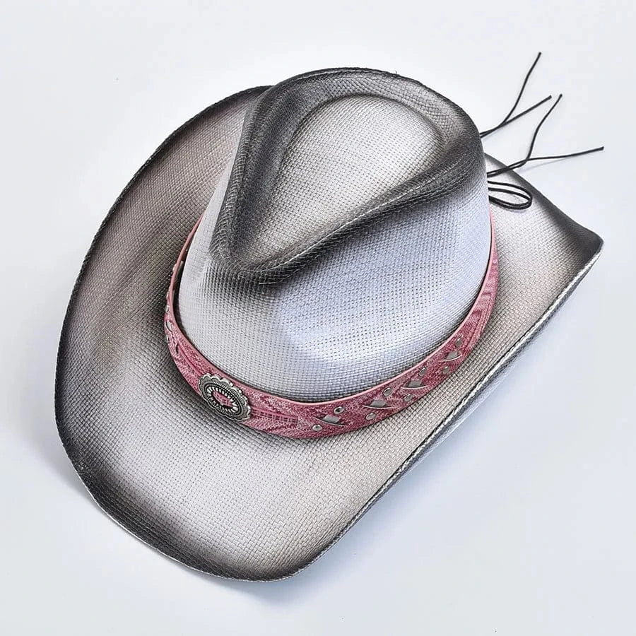 Cowgirlhatt med Rosa Band Vit och rosa / One Size