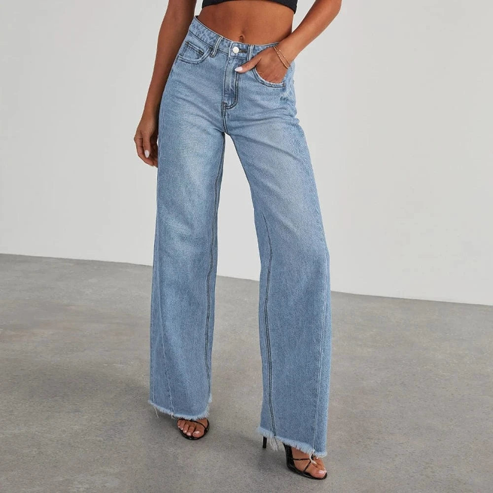 Cropped jeans dam Ljusblå / S