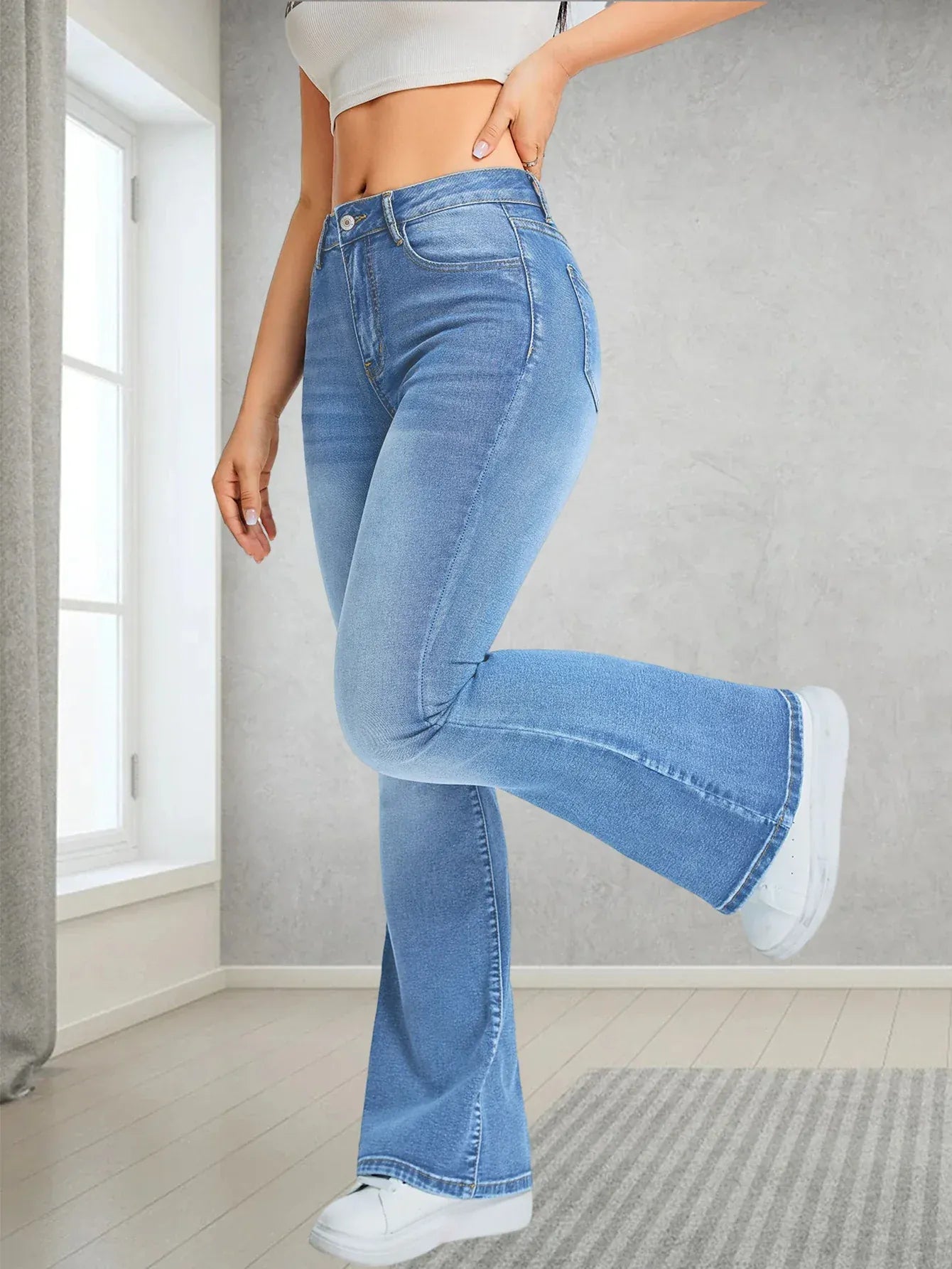 Elastiska damjeans flare med hög midja