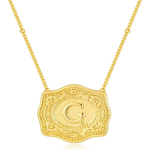 Embossed Belt Buckle Pendant Necklace for Men Punk Jewelry Gold Color A-Z Initial Letter Necklaces Women Western Jewelry Gift G / Silver / CHINA