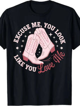 "Excuse Me You Look Like You Love Me" T-shirt Svart med rosa / S