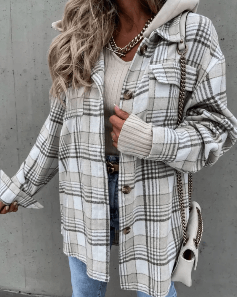 Fodrad rutig hoodie-skjorta dam