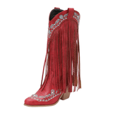 Fransboots med Broderi i Westernstil Röd / 35