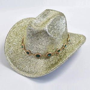 Glittrig cowboyhatt med strass Guld / One Size