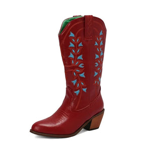 Höga Cowboyboots med Broderi för Dam Röd / 34
