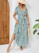 Grön vit blommig klänning Grön vit / S