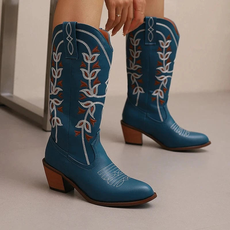 Höga Cowboyboots med Broderi för Dam