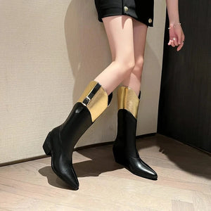 Höga Cowboyboots med Metallisk Topp för Dam