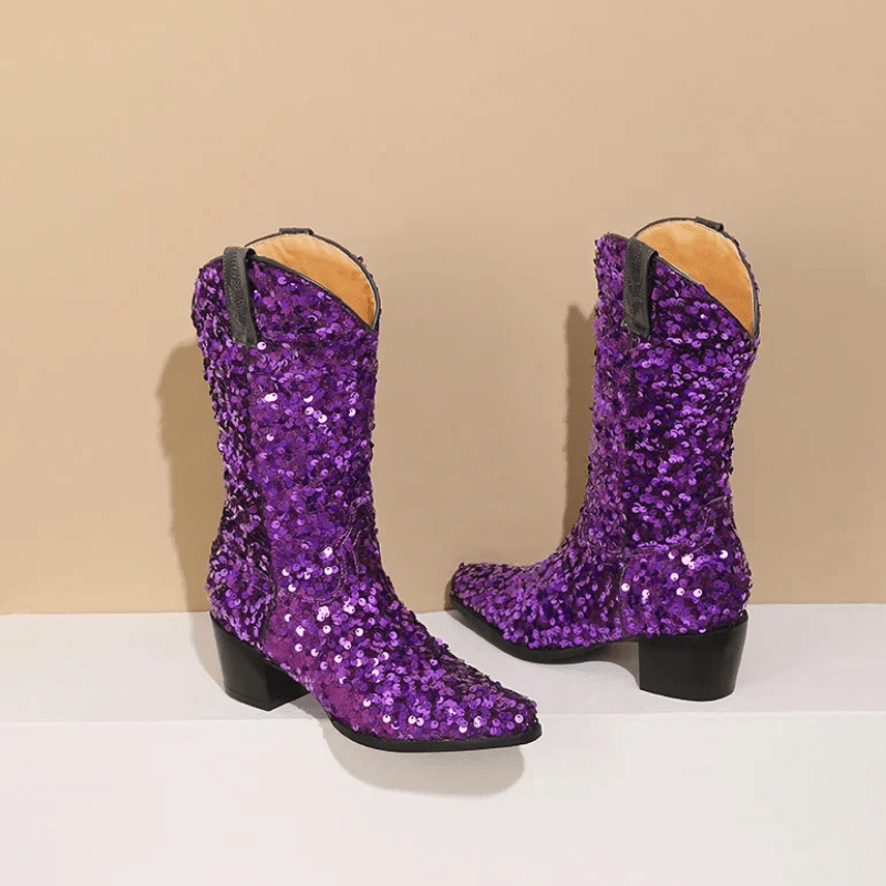 Höga Cowboyboots med Paljetter för Dam