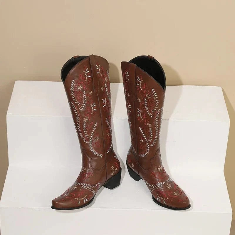 Höga Cowboybots med Rött Broderi