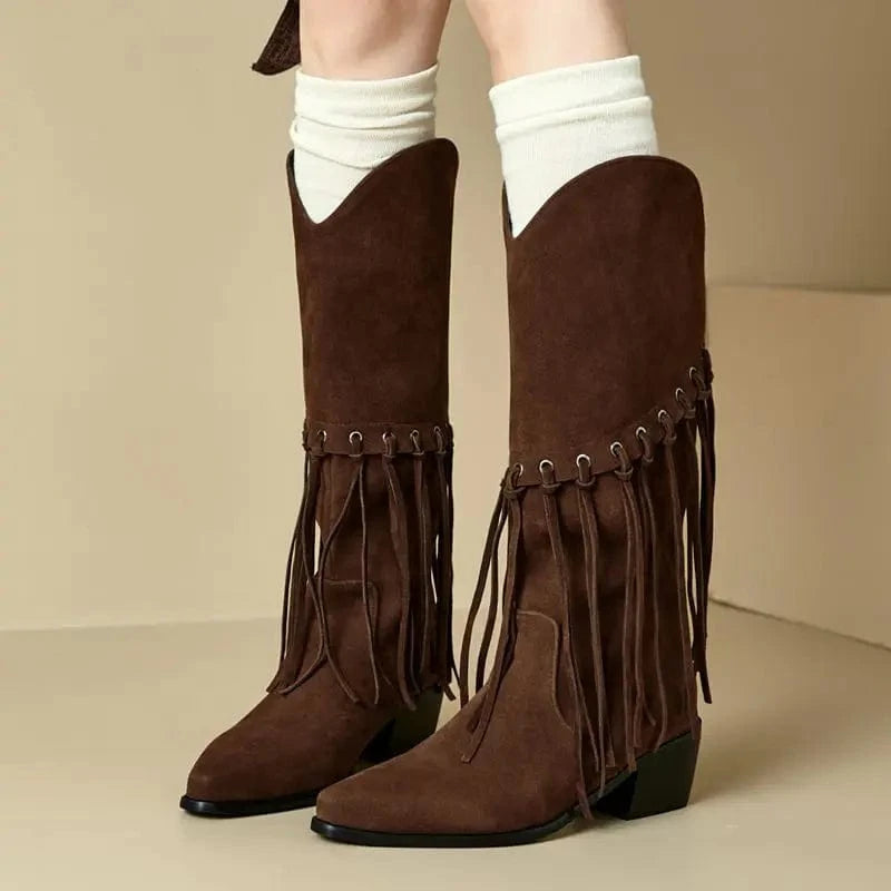 Höga Frans Cowboyboots i Mocka