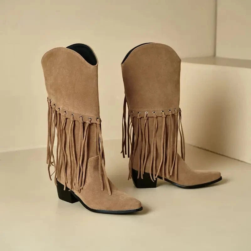 Höga Frans Cowboyboots i Mocka