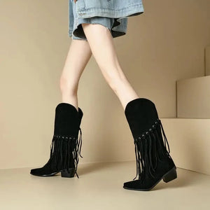 Höga Frans Cowboyboots i Mocka