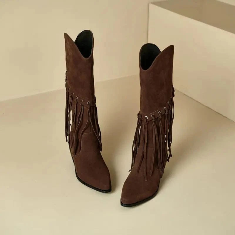 Höga Frans Cowboyboots i Mocka