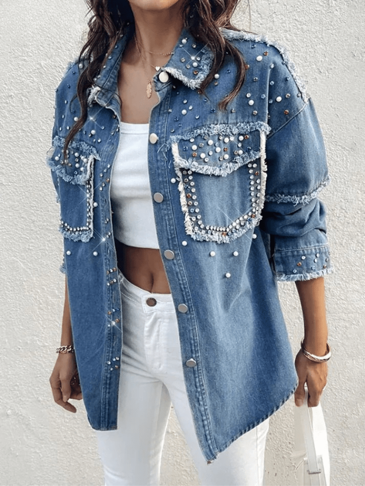 Jeansjacka dam med pärlor och strass