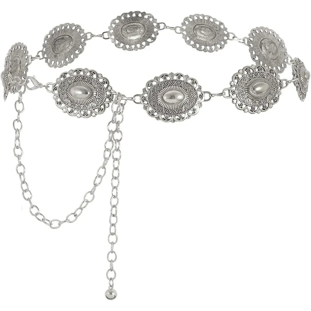 Kedjebälte i cowgirlstil metallconchos Modell 2 / 70cm