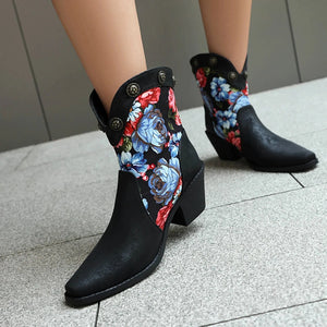 Korta Cowboyboots med Blommor