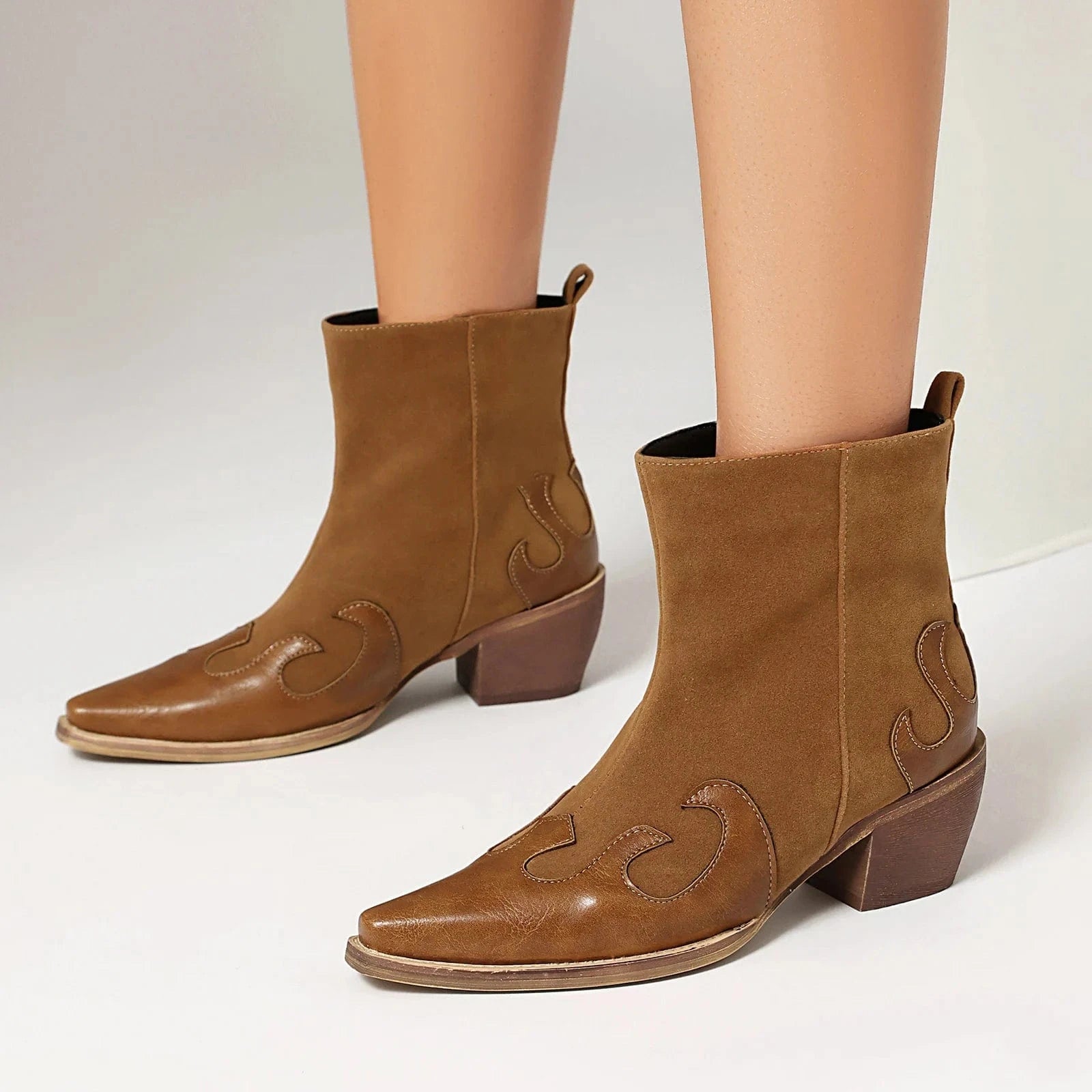 Låga Cowboy Boots i Denim och Läder för Dam
