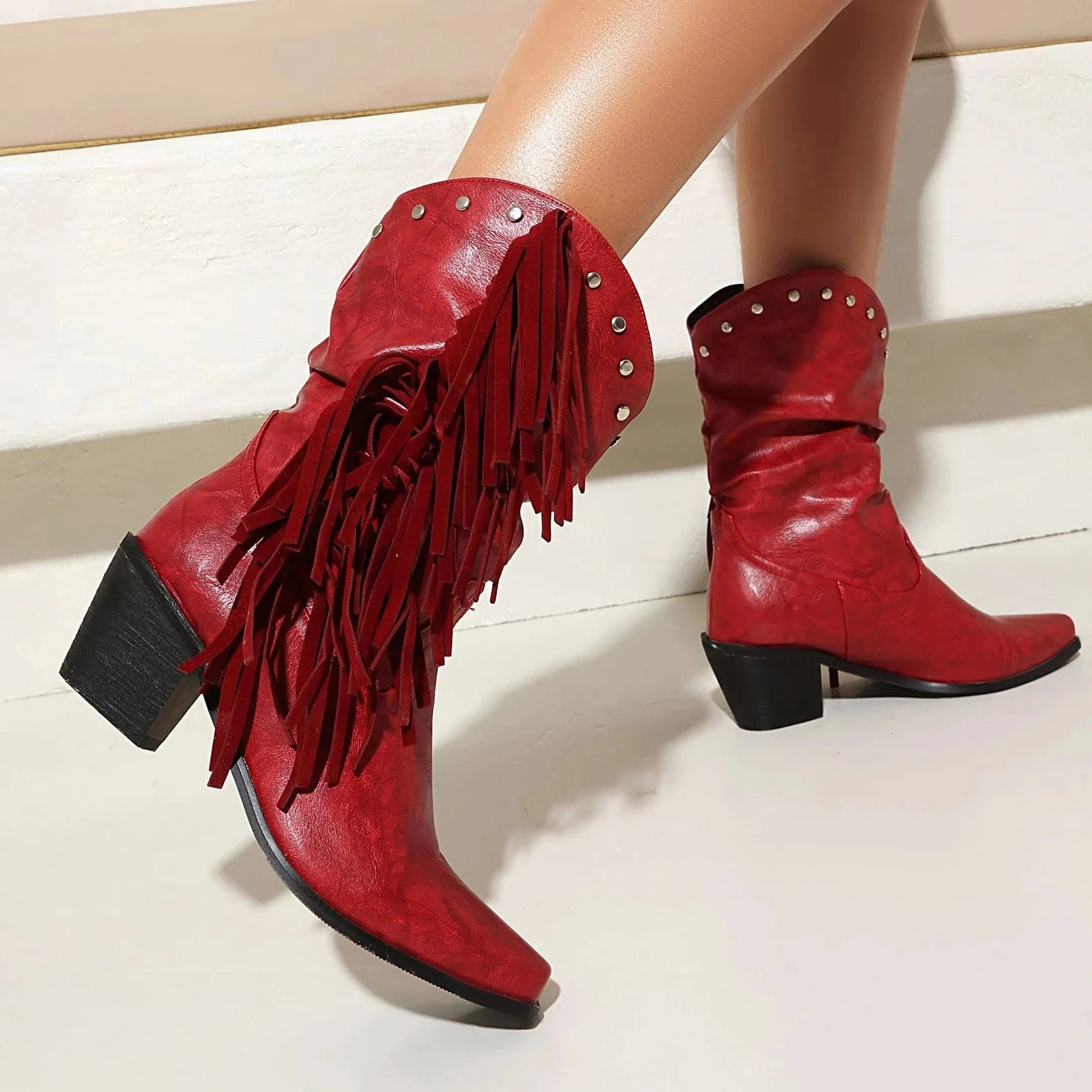 Låga Cowboyboots i Slouchy Stil med Fransar för Dam