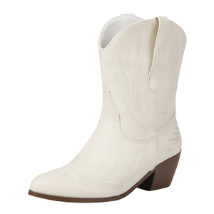 Låga cowboyboots med broderad design och mjuk mockalook Vit / 37