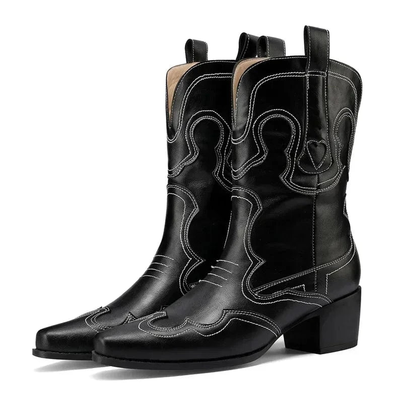 Låga Cowboyboots med Kontrastsöm för Dam