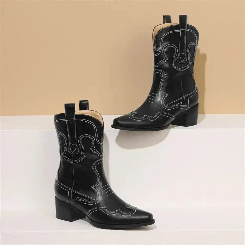 Låga Cowboyboots med Kontrastsöm för Dam