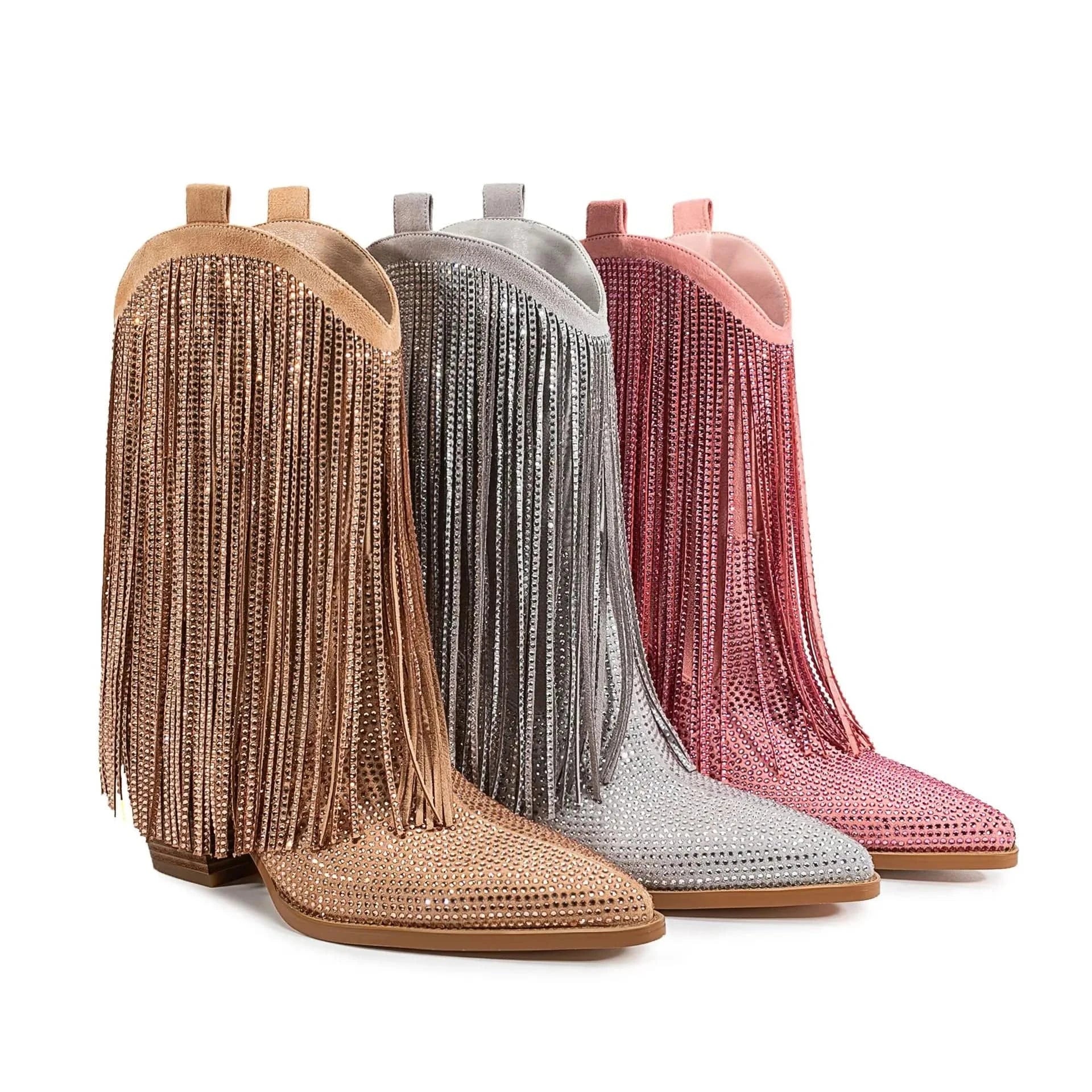 Låga Cowboyboots med Strassfransar för Dam