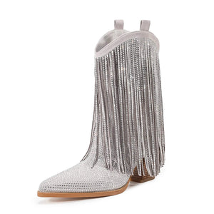 Låga Cowboyboots med Strassfransar för Dam Silver / 37